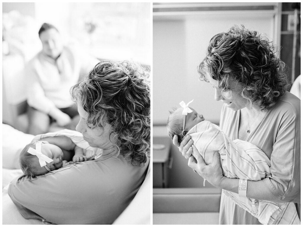 Emotional first moments between mom and newborn in Morristown Medical Center hospital room