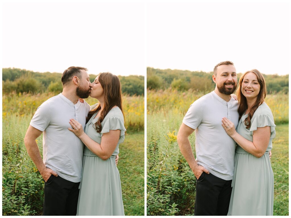 Engagement Photos in Sussex County featuring a nature preserve session with two outfits, champagne toasts, and a Waterloo Village wedding.