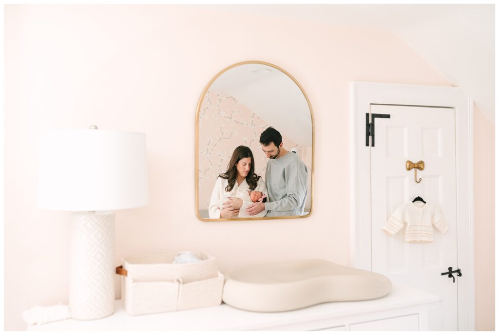 Minimal and timeless newborn photography taken in a New Jersey home pink ballet and girly swan inspired nursery for baby girl