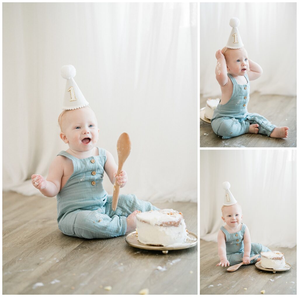 Simple first birthday photo shoot in Sparta, Sussex county New Jersey. including family and cake. Renee Ash Photography