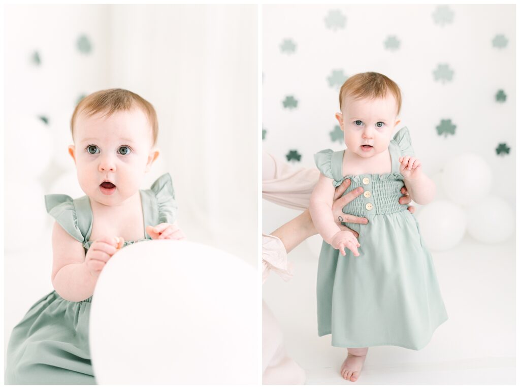sweet little Irish lass with red hair and the greenest eyes as your star of the day! At my natural light studio in Lafayette, NJ, cake smash sessions are relaxed, fun, and beautifully styled to let your baby’s personality shine.