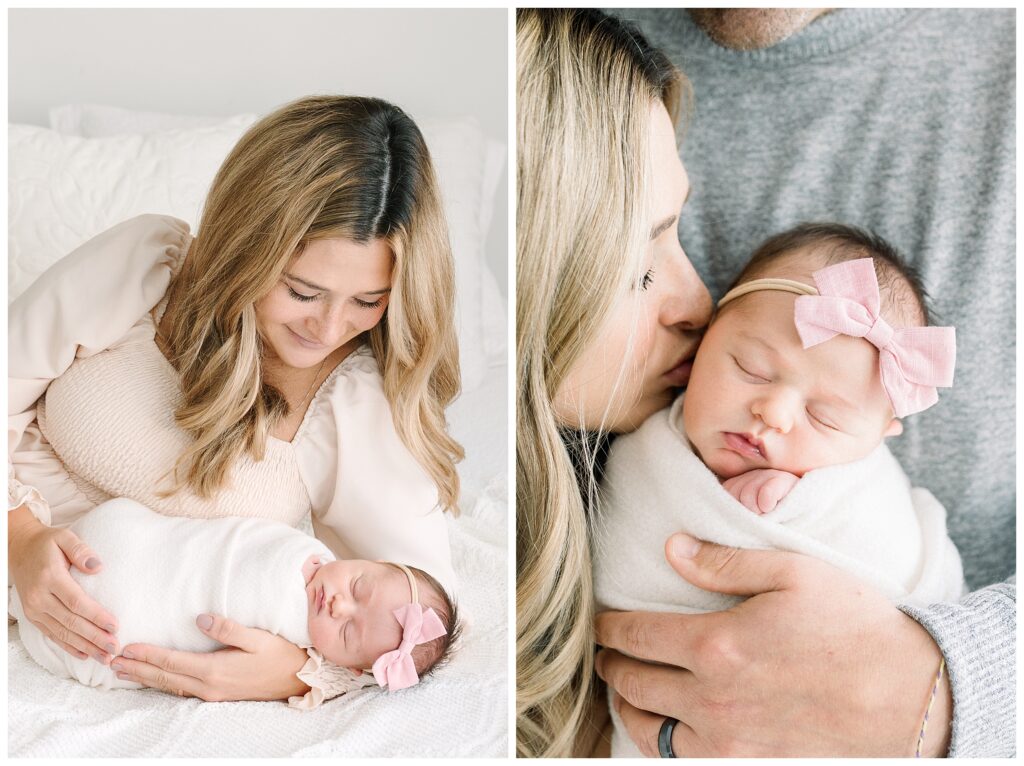 natural simple minimal newborn photography in north new jersey with renee Ash Photography. light and minimal using neutral wraps, soft textures, and clean backdrops, then added the sweetest subtle pops of pink and red as a nod to Valentine’s Day. It was just enough color to feel seasonal and fun, while still keeping the images classic and timeless.