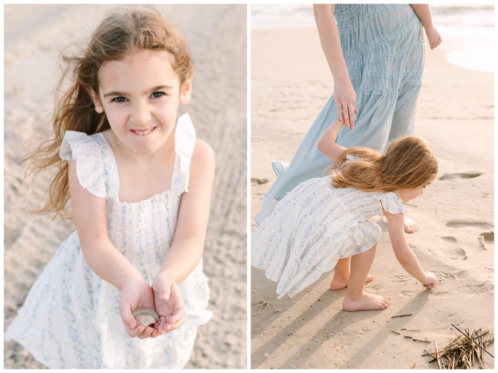 Mom and her children running along the New Jersey Shore on Long Beach Island at sunrise on the beach. NJ Shore family beach vacation photographer Renee Ash Photography
