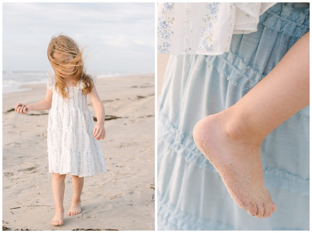 Faceless childrens beach photos of a Mom and her children running along the New Jersey Shore on Long Beach Island at sunrise on the beach. NJ Shore family beach vacation photographer Renee Ash Photography
