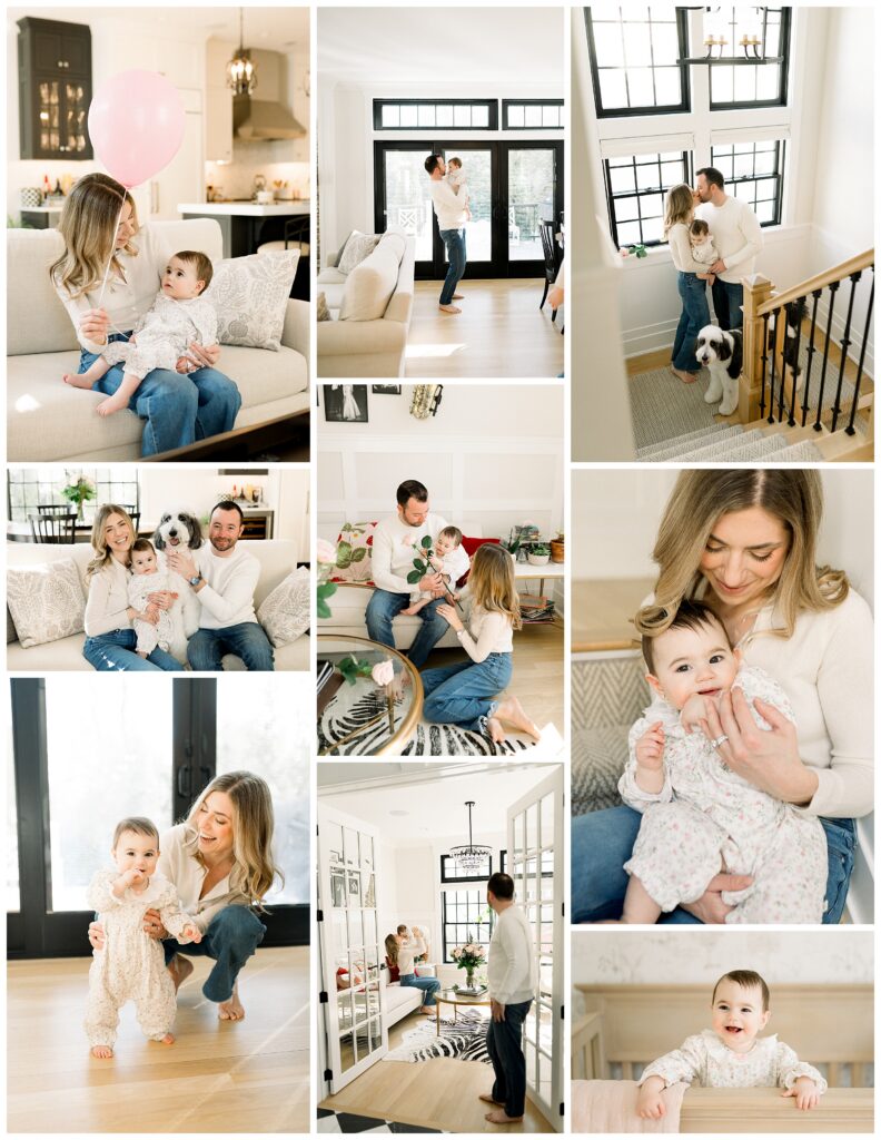 At home first birthday photo ideas in North jersey with renee Ash Photography. Baby girl's 1st birthday party pictures in Madison, morristown, summit and Morris County New Jersey with an in home professional photographer. 