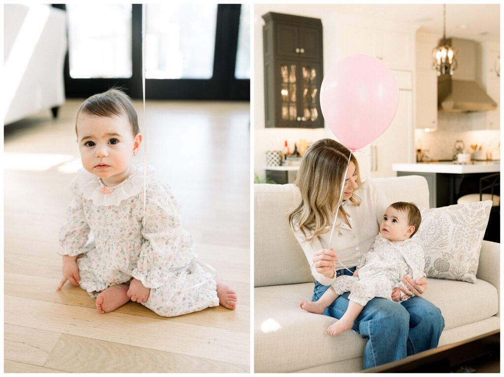 Lifestyle first birthday photos at home in Madison New Jersey celebrating baby turning one