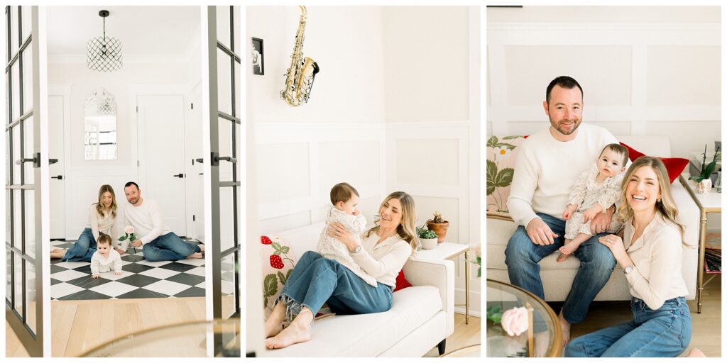 Madison NJ family first birthday photos with mom dad and one year old at home