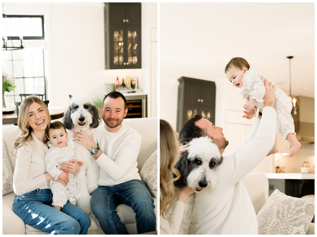 Madison NJ family first birthday photos with mom dad and one year old at home