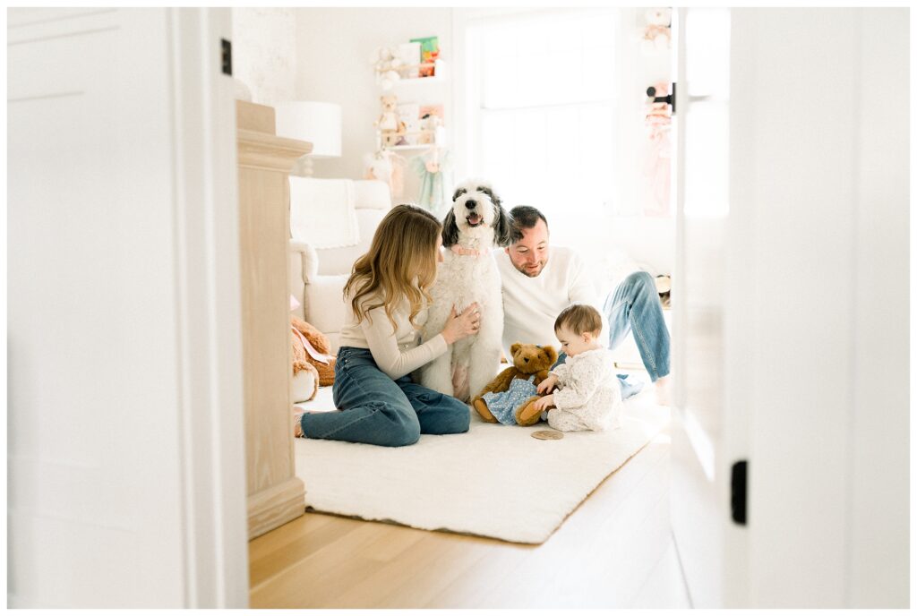 Cozy storytelling moment during baby’s first birthday lifestyle session