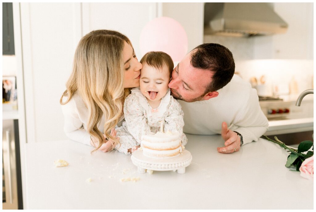 Cozy kitchen cake smash photo from North Jersey in-home milestone session