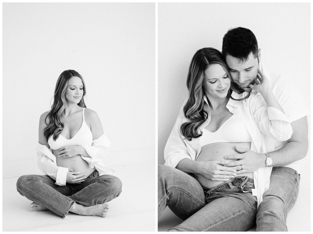 couples black and white Fine art studio maternity image in Sussex County New Jersey