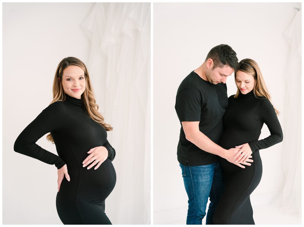 Minimal studio maternity session in Sussex County New Jersey with black dress styling