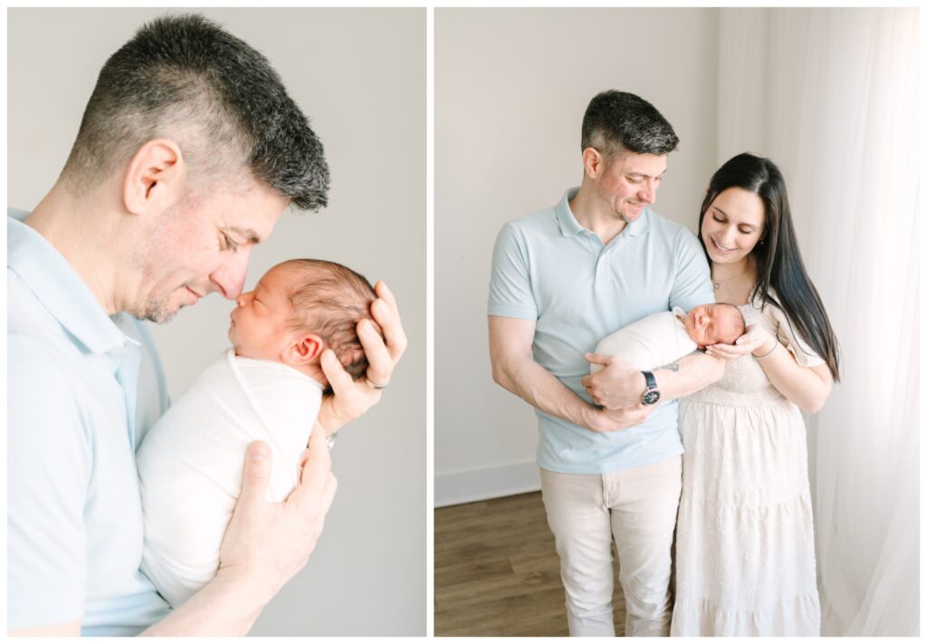 North new jersey newborn photography Natural Family Studio Session with Siblings white and blue wardrobe minimal simple styling
