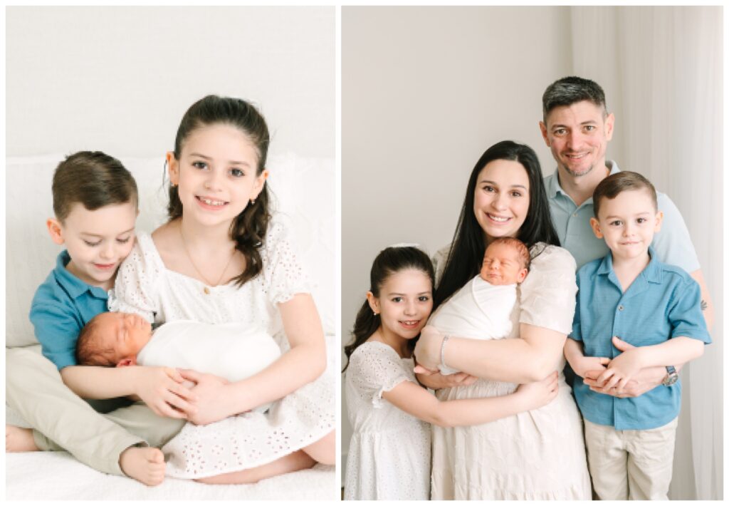 Newborn Photography in North New Jersey | Natural Family Studio Session with Siblings white and blue wardrobe minimal simple styling
