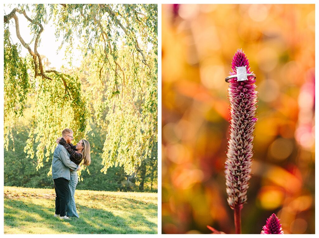 Natural and relaxed engagement photos at Skylands Manor featuring a couple enjoying a romantic summer evening in North New Jersey.