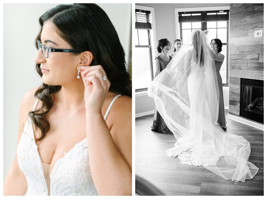 Mother daughter emotional moment showing the bouquet charms with loved ones who have passed away  : Wedding at Mountain Creek Resort Venue Photographer Renee Ash Photography