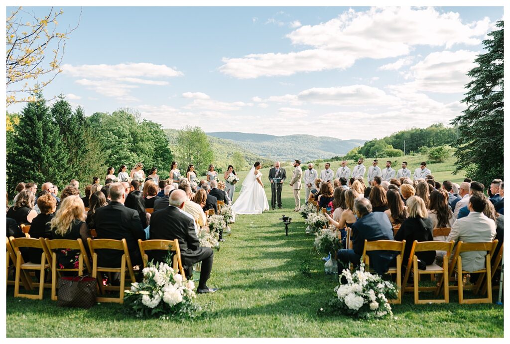 wedding ceremony with a mountain view  catskills ny wedding photographer: Stonewall Estate Catskills NY | Mountain-View Wedding Weekend
