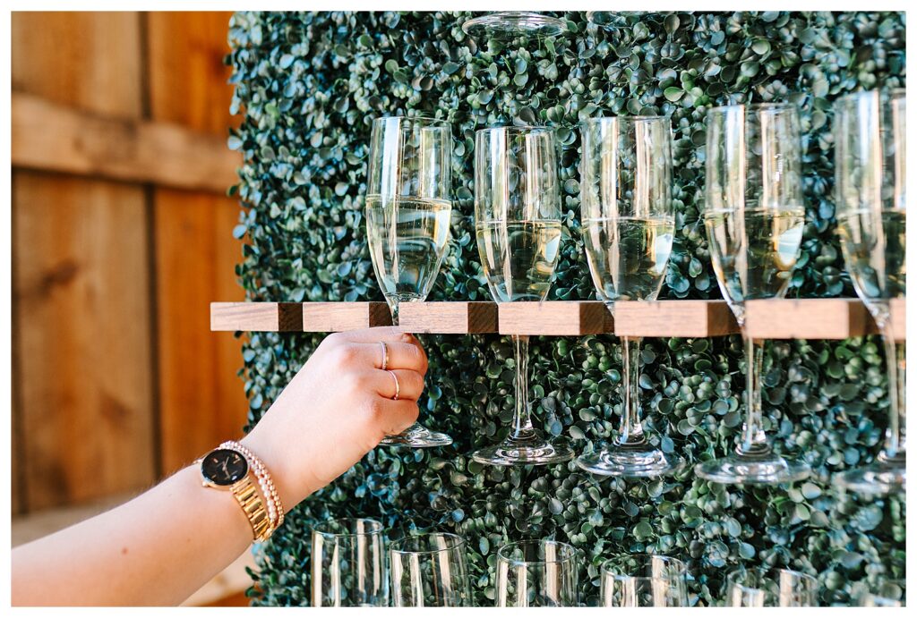 champagne wall for guests elevated barn wedding reception space with a mountain view  catskills ny wedding photographer: Stonewall Estate Catskills NY | Mountain-View Wedding Weekend