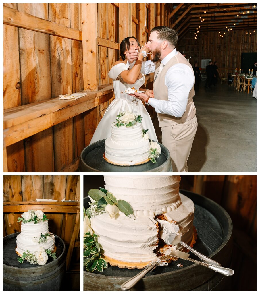 bride and groom cutting the cake during a catskills ny wedding photographer: Stonewall Estate Catskills NY | Mountain-View Wedding Weekend