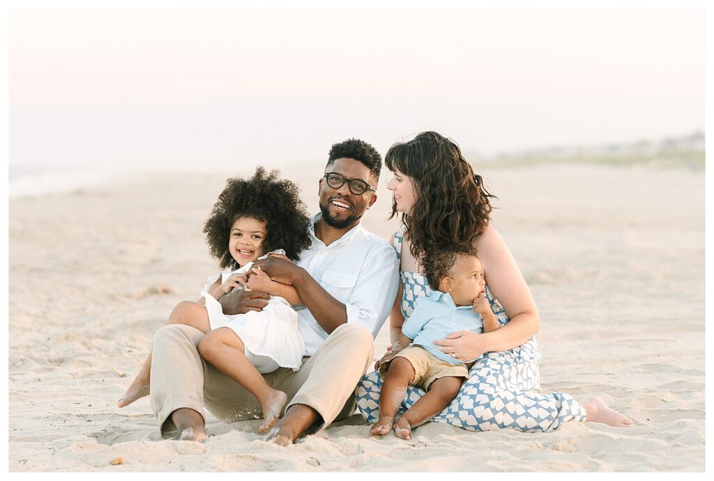 beach family photography in new jersey with an interracial family 